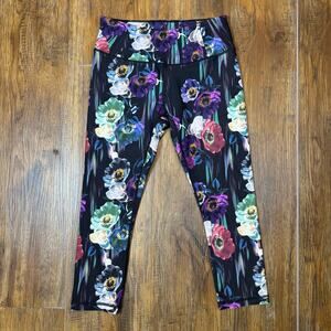 Calia by Carrie Underwood black floral crop capri athletic yoga leggings SMALL